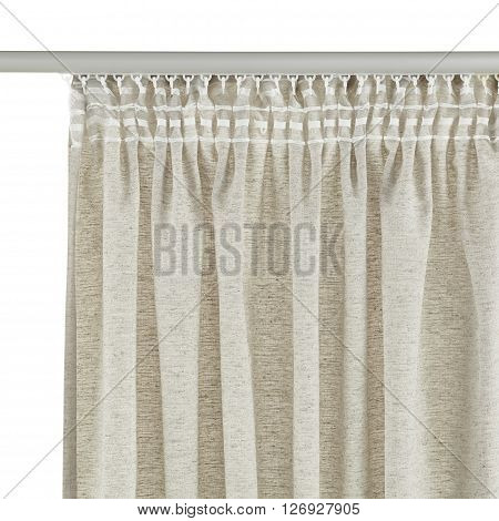 Fragment of the grey curtain with mount. Back view. Isolated on white background. Include path.