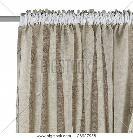 Fragment of the grey curtain with mount. Back view. Isolated on white background. Include path.