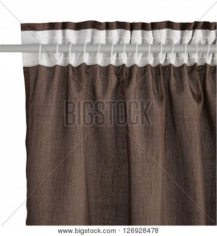 Fragment of the brown curtain with mount. Back view. Isolated on white background. Include path.