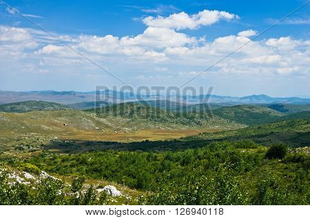 Panorama of Pester plateau landscape in southwest Serbia
