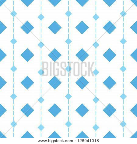 Vector seamless pattern with rhombs. Blue rhombs and vertical dashed lines on white background. Rhombic wallpaper design. EPS8 vector illustration. Pattern swatch included.