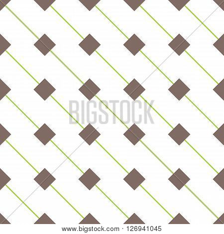 Geometric seamless pattern with rhombs. Brown rhombs and green diagonal lines on white background. Rhombic wallpaper design. EPS8 vector illustration. Pattern swatch included.