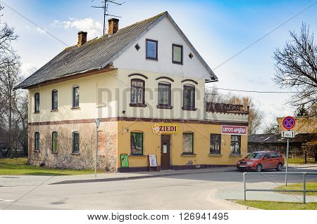 BAUSKA, LATVIA - APRIL 2, 2016: Traditional old private Latvian house in Bauska