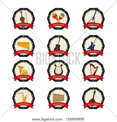 Set of banners with different musical instruments on a white background