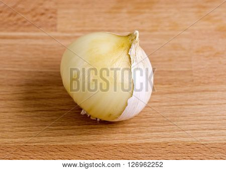 Half peeled fresh single clove garlic also known as pearl garlic or solo garlic is a variety of Allium ampeloprasum native from southern Europe to western Asia