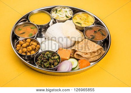 Group of Indian Food or Indian Thali, south indian thali, south indian compleat meal, south indian complete lunch, indian food thali