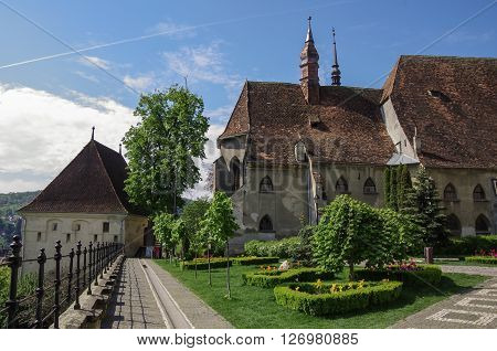 St. Joseph's Roman Catholic Cathedral And Tower Of Stronghold In Sighisoara Old Town ,transylvania,