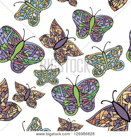 Collection of colorful butterflies. Hand drawn vector stock illustration. Seamless background pattern