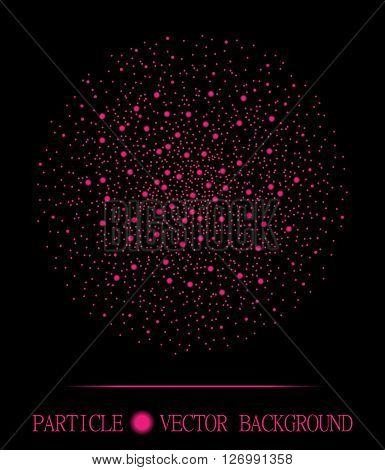 Abstract shpere of pink glowing light particles space black background. Atomic explosion technology design. Style background for presentation cards scientific and jewelry design. Vector illustration
