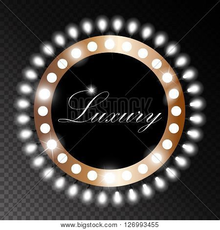 Shining Retro Bronze Circle Vintage Banner With Lights And Lamps On Transparent Chess Board Backgrou
