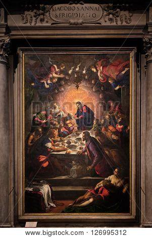 LUCCA, ITALY - JUNE 06, 2015: Altarpiece depicting the Last Supper by Tintoretto in Cathedral of St.Martin in Lucca, Italy, on June 06, 2015