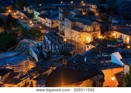 Sunrise Old Medieval Stilo Famous Calabria Village View, Southern Italy.