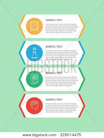 Infographic Items And Text Sample In Stripes, Icons Of Human And Brains, Strongbox And Chess Figure,
