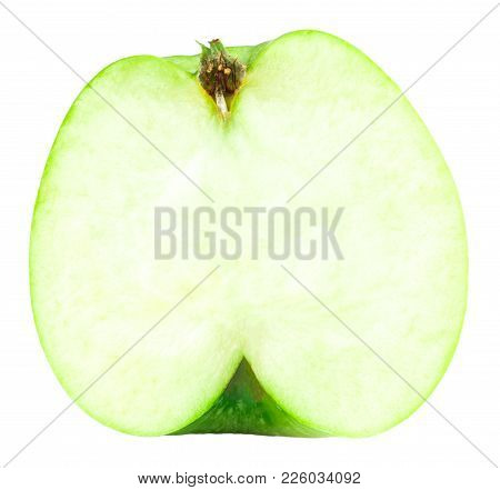 Green Apple Slice Isolated On A White Background.