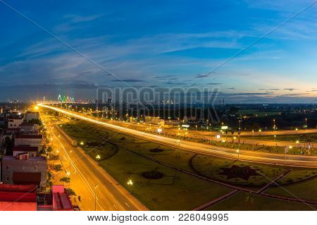 Hanoi Skyline At Twilight At Vo Chi Cong Street, Leading To Nhat Tan Cable-stayed Bridge, Dong Anh D
