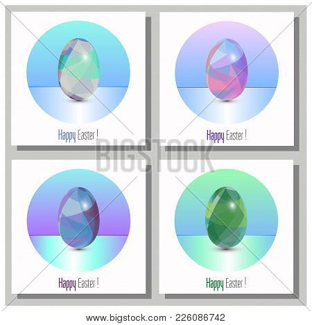 Happy Easter Cards Set - Abstract Trinagle Pattern. 3d Eggs.
