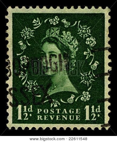 อังกฤษ-เซอร์กา 1952:A แสตมป์ที่พิมพ์ในอังกฤษแสดงรูปของ Elizabeth II (Elizabeth Alexandra Mary