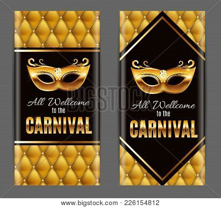 Popular Event Brazil Carnival In South America During Summe.  Background With Party Mask.  Masquerad