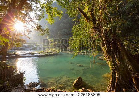 Beautiful natural pools in Semuc Champey, Lanquin, Guatemala, Central America