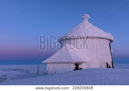 The Peak Of The Snezka Mountain In Winter In The Krkonose Mountains. Snezka, Krkonose Mouintain, Cze