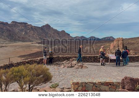 The National Park Of Las Canadas  Del Teide  30, Decemder,2017. Tourists Enjoying The View Of  Valle