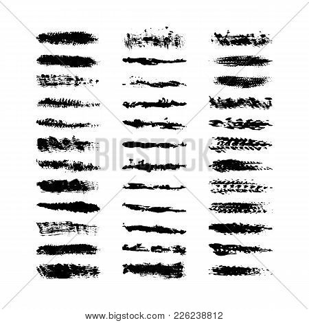 Collection 36 Black Dirty Design Element. Grunge Brush Stroke, Paint Artistic Set. Grunge Texture Co