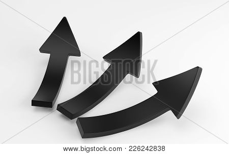 Three Black Arrows Laying Down On White Background. 3d Rendering