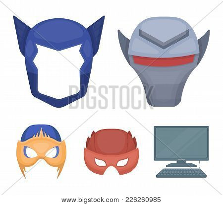 Helmet, Mask On The Head.mask Super Hero Set Collection Icons In Cartoon Style Vector Symbol Stock I