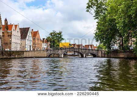 Bruges, Belgium - June 10, 2014: Scenic View Of Water Canal In Bruges, Belgium. It Is Called Venice 