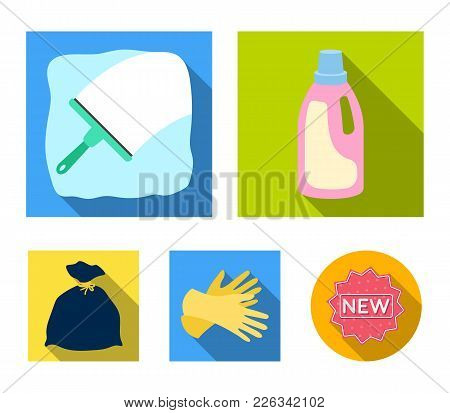 Gel For Washing In A Pink Bottle, Yellow Gloves For Cleaning, A Brush For Glass, A Black Bag For Gar