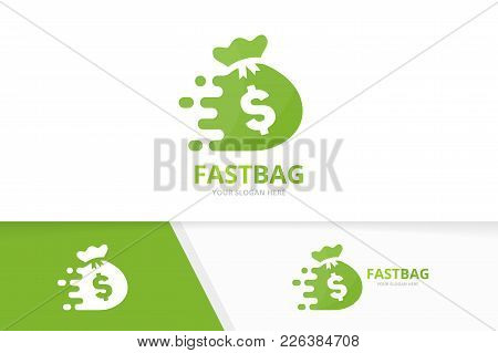 Vector Fast Bag Logo Combination. Speed Sack Symbol Or Icon. Unique Money And Digital Logotype Desig