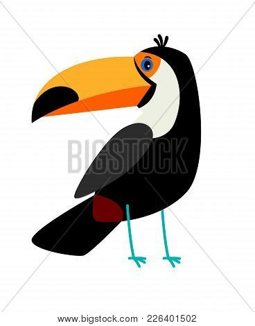 Toucan Black Cartoon Bird Icon On White Background, Vector Illustration