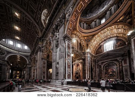 Interior Of Saint Peter's Basilica (san Pietro) In Rome, Italy