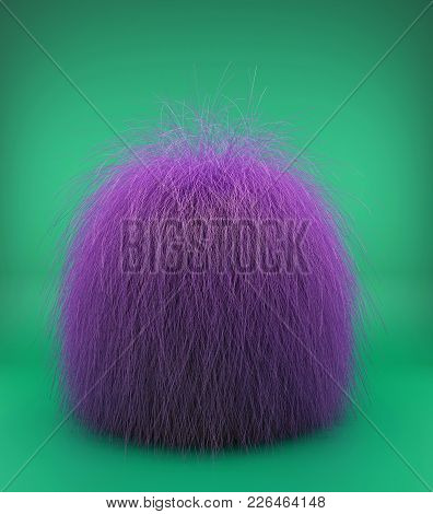 3d Creature With Long Purple Hair On Green Background