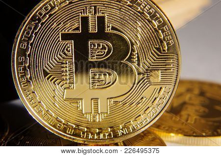 Macro Close Up Of Symbolic Bitcoin Coin