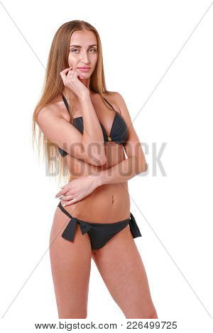 Professional Fashion Model Posing. Woman Show Poses And Emotions Closeup