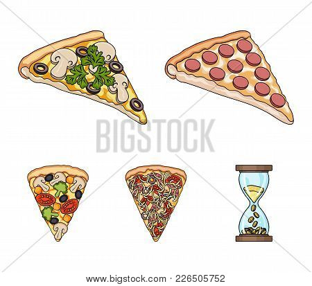 A Slice Of Pizza With Different Ingredients. Different Pizza Set Collection Icons In Cartoon Style V