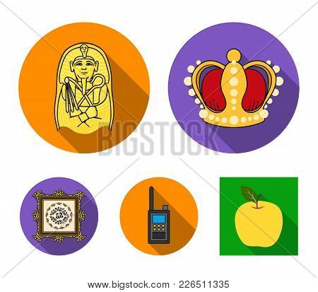 Crown, Sarcophagus Of The Pharaoh, Walkie-talkie, Picture In The Frame.museum Set Collection Icons I