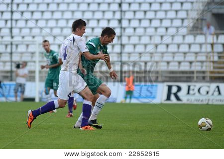 KAPOSVAR, Ungheria - 14 agosto: Serghei Alexeev (in verde) in azione presso un campione nazionale ungherese