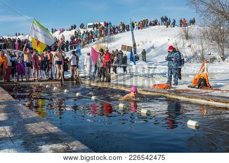 Competitions On Swimming In Ice Water, At The Festival Winter Fun In Uglich, 10.02.2018 In Uglich, Y