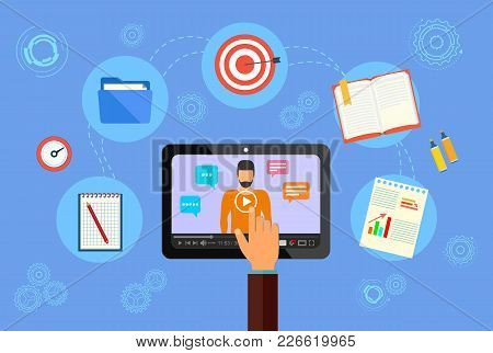 Web Conference. Online Training And Promotion Of Services On The Internet. Concept. Vector Illustrat