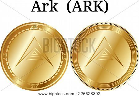 Set Of Physical Golden Coin Ark (ark), Digital Cryptocurrency. Ark (ark) Icon Set. Vector Illustrati