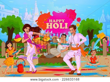 Happy Holi Festival Of Colors Background For Holiday Of India. Vector Illustration