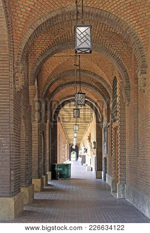 Passway Between Wall And Pillars In Szeged, Hungary