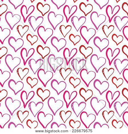 Heart Symbol Seamless Pattern Vector Illustration. Hand Drawn Sketch Doodle Background. Saint Valent