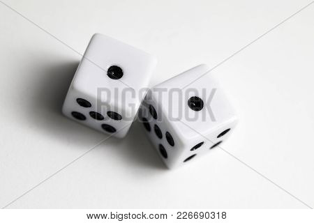 Dice Shot Up Close On A White Background, Ones
