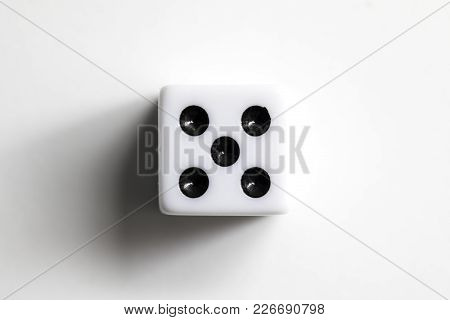 Dice Shot Up Close On A White Background, Five