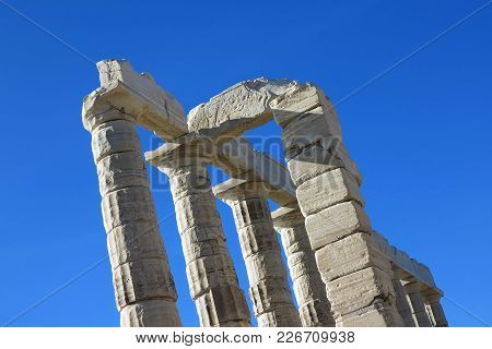 Ancient Temple Of Poseidon In Capo Sunio In Attica Greece