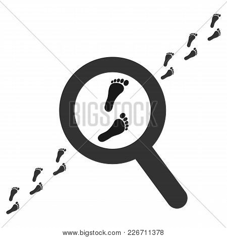 Vector Footpath. Human Footprints. Magnifier Searching A Footsteps. Black Silhouettes. Illustration 