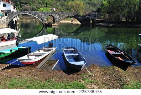 Fisher Boats In Rieka Crnojevica Town, Montenegro
